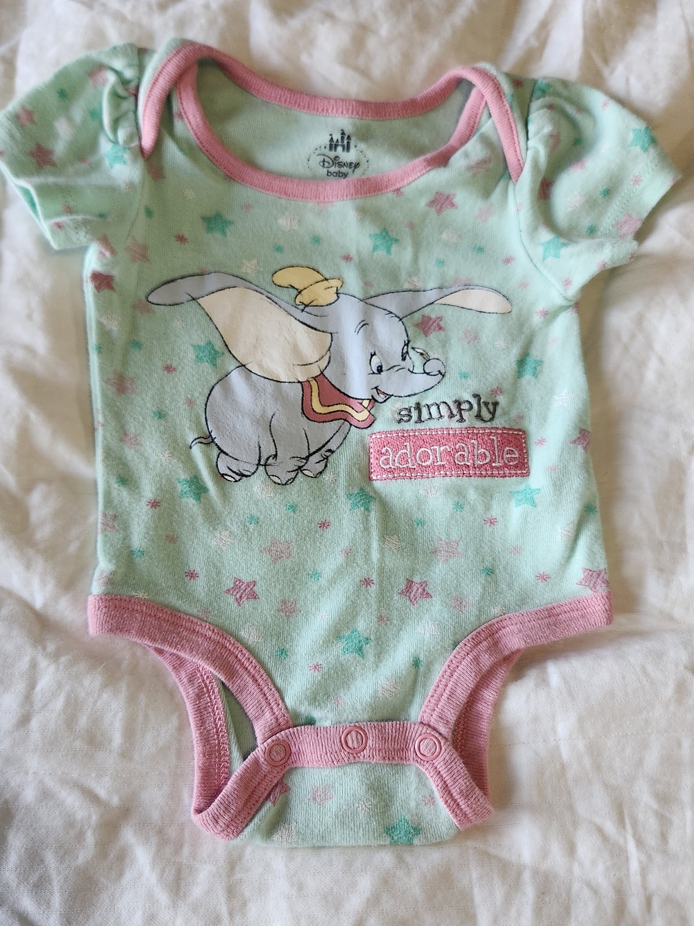 Disney Mint & Pink Dumbo Baby One-Piece Bodysuit